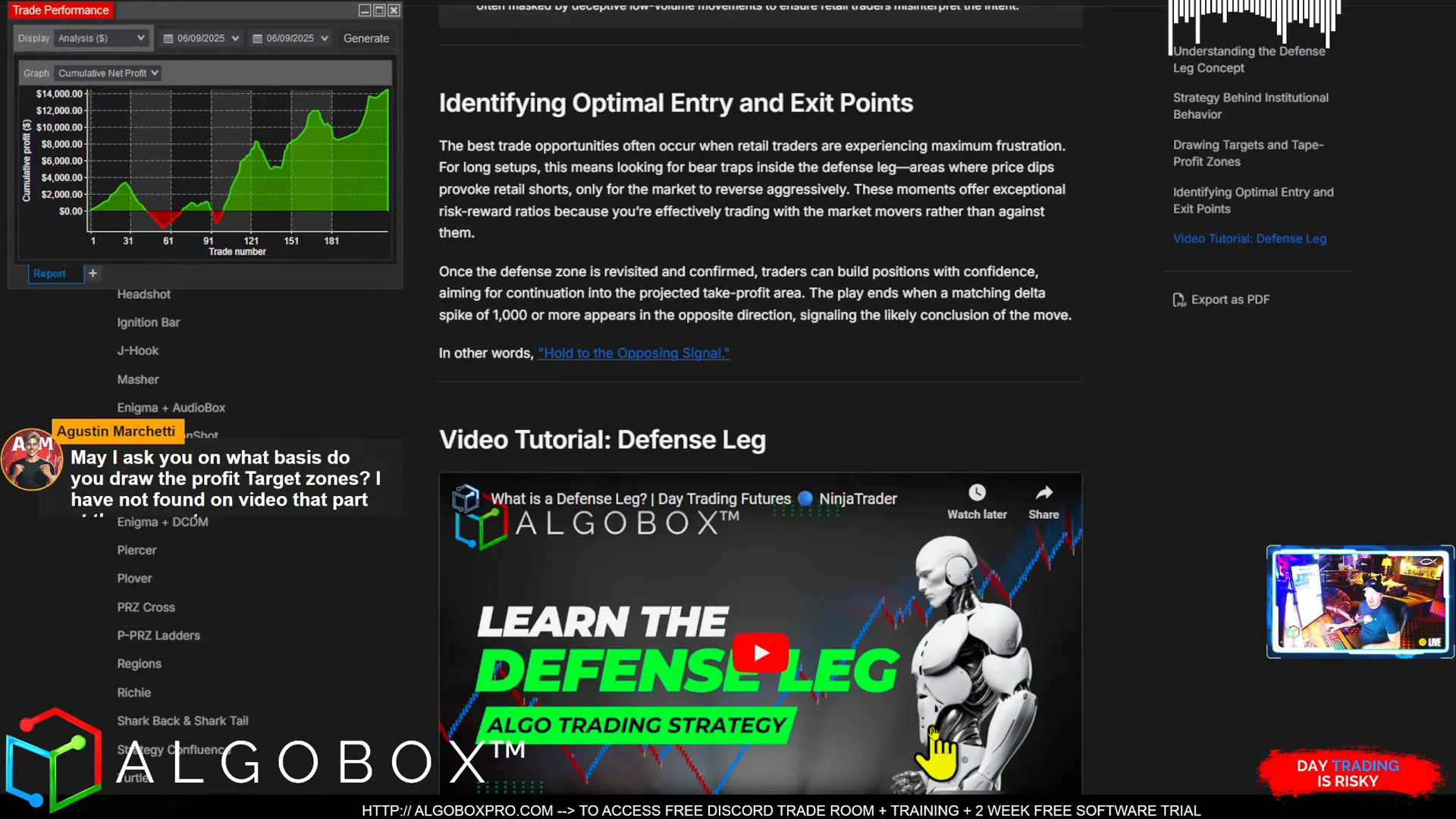 Accessing AlgoBox documentation and defense leg video for deeper learning